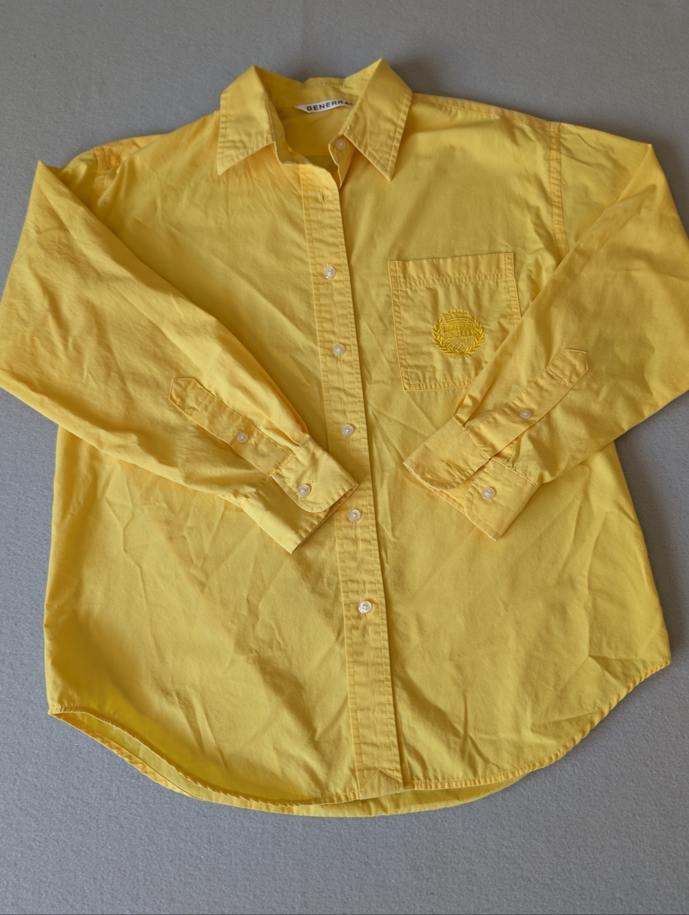 Vintage GENERRA Yellow Oxford Button Down Shirt Cotton Embroidered Crest Medium image 6